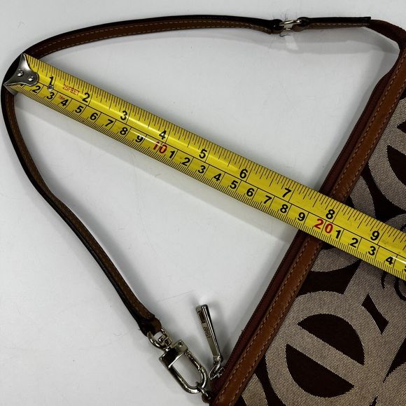 Louis Quatorze Mini Handbag Monogram Logo Tan Leather Trim Baguette Purse‎ - Picture 8 of 9